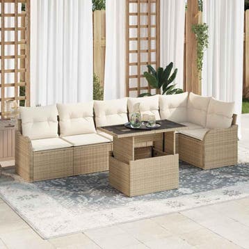 vidaXL Tuin Sofa Set 7 st Beige Poly Rattan, Verzenden, Nieuw, Rotan, 7 zitplaatsen