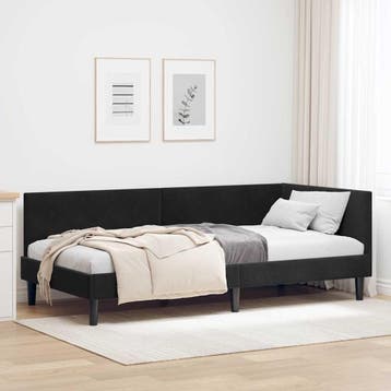 vidaXL Hoekbedframe met hoofdeinde Zwart 90 cm x 190 cm, Verzenden, Nieuw, Zwart, Stof