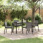 vidaXL Tuin eettafelset 5 pcs Grijs Gepoedercoat staal, Verzenden, Nieuw, Rotan, 5 zitplaatsen