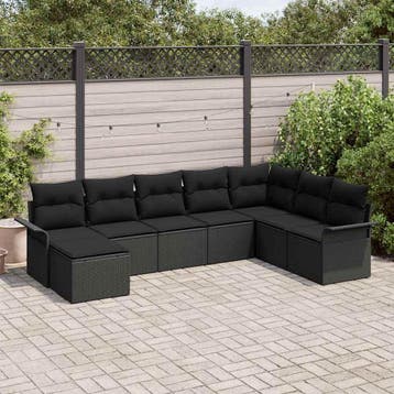 vidaXL Tuin Sofa Set met kussen 8 pcs Zwart poly rattan, Verzenden, Nieuw, Rotan, 8 zitplaatsen