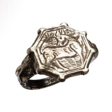 Sasanian Zilver Ring met hert