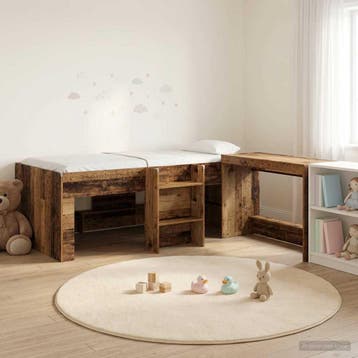 vidaXL Hoge Bed Frame met Bureau voor Kinderen Oud hout 90 x, Eenpersoons, Bruin, Verzenden, Nieuw
