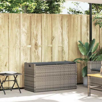 vidaXL Opbergbank met kussen voor buiten 100 cm poly rattan, Verzenden, Nieuw