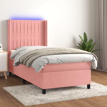 vidaXL Boxspring met matras en LED fluweel roze 100x200 cm, 100 cm, Eenpersoons, Verzenden, Nieuw
