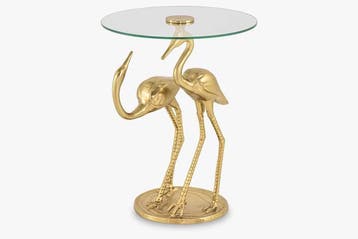 Ronde bijzettafel WILDLIFE CRANE 55cm goud glazen kraan, Ophalen of Verzenden, Nieuw