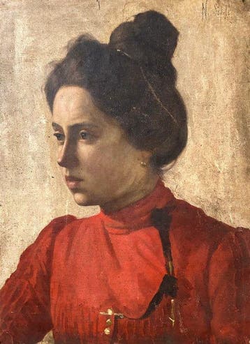 Nazzareno Sidoli (1879–1969) - Ritratto di Donna in Rosso