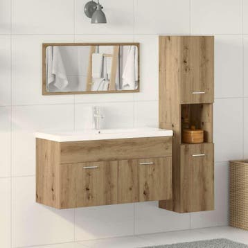 vidaXL 3-delige Badkamermeubelset bewerkt hout artisanaal, Verzenden, Nieuw, Overige typen
