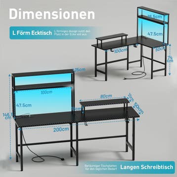 Gaming bureau - Gaming desk - Hoekbureau - 150x100 cm - Wit, Verzenden, Zo goed als nieuw