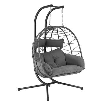 Polyrotan Dubbele Hangstoel Aria - Donkergrijs - Incl. Onder, Huis en Inrichting, Stoelen, Verzenden, Nieuw