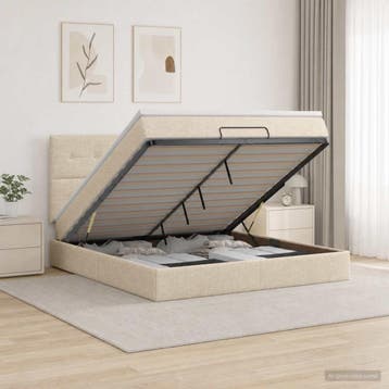 vidaXL Ottoman bed met matras Crèmekleurig 140 x 200 cm Stof, Verzenden, Nieuw, Tweepersoons, Crème