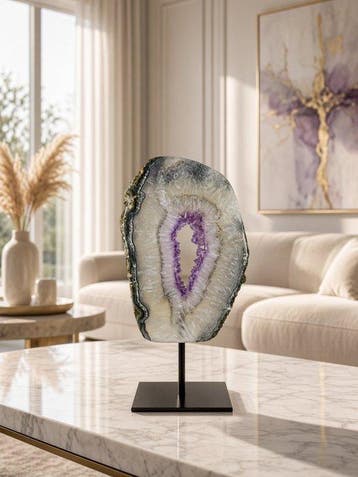 Quality polished amethyst portal on stand - rare portal