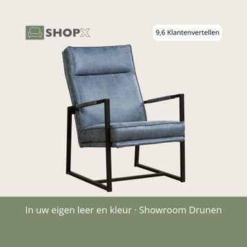 Leren fauteuil Square - Kenia Denim (blauw), Nieuw, Ophalen of Verzenden, 50 tot 75 cm, Industrieel, Modern