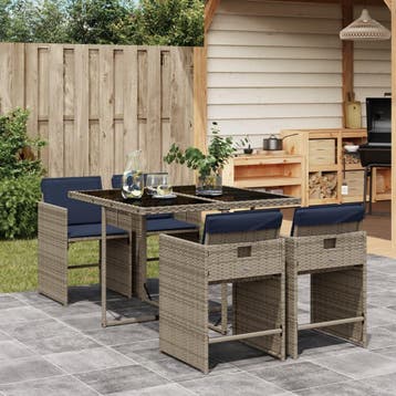 vidaXL 5-delige tuinset met kussens, grijs polyrotan, Verzenden, Nieuw, 4 zitplaatsen, Tuinset