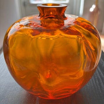 Glasfabriek Leerdam - A.D. Copier - Vaas - Glas - Oranje, Antiek en Kunst