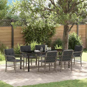 vidaXL Tuin eettafelset 7 st Grijs poly rattan, Tuin en Terras, Verzenden, Nieuw, Rotan, 7 zitplaatsen