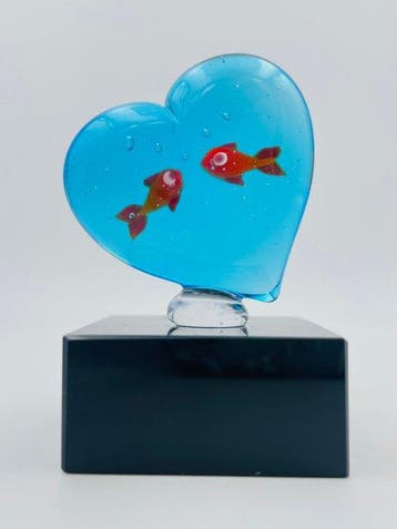 Guidotti - sculptuur, Cuore con pesci - 6.5 cm - Murano-glas