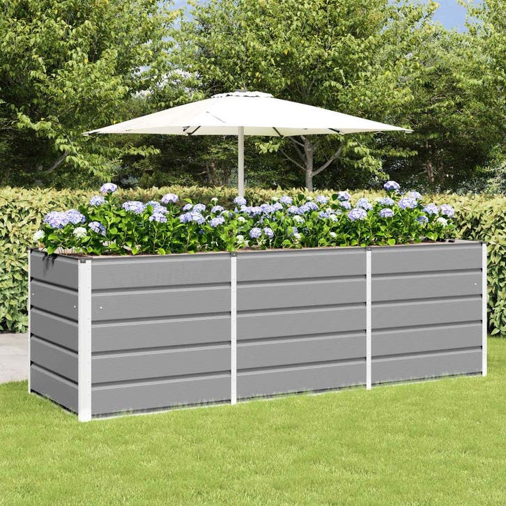 vidaXL Plantenbak Lichtgrijs 240 x 80 x 75 cm Staal, Tuin en Terras, Bloembakken en Plantenbakken, 60 tot 100 cm, Nieuw, Metaal