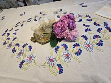 Tafelkleed (7) - 245 cm - 145 cm - Antieke uitzet, Antiek en Kunst, Antiek | Kleden en Textiel