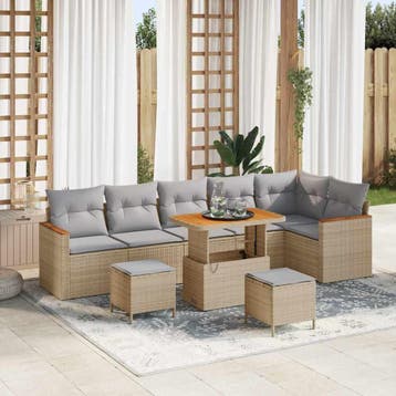 vidaXL Tuin Sofa Set met kussen met opslag Beige Poly riet, Tuin en Terras, Tuinsets en Loungesets, Verzenden, Nieuw, Rotan, Meer dan 8 zitplaatsen