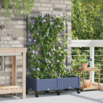 vidaXL Tuinplantbak met schutting en wielen 2 st Grijs PP, Tuin en Terras, Verzenden, Nieuw, Minder dan 60 cm