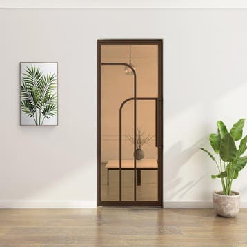 Stalen Taatsdeur - Brons - 4 Vlaks rond - Brons rook glas*, Minder dan 80 cm, Overige typen, Nieuw, Metaal