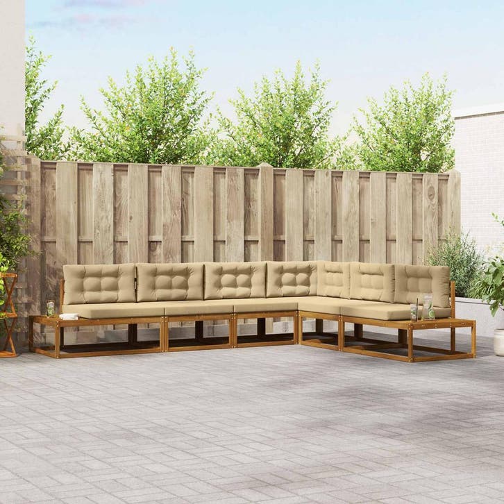 vidaXL Buiten bankenset Natuurlijk en Beige, Tuin en Terras, Tuinsets en Loungesets, Nieuw, 6 zitplaatsen, Verzenden