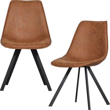 WOOOD Swen Eetkamerstoel - PU - Cognac - Set van 2 -, Verzenden, Nieuw