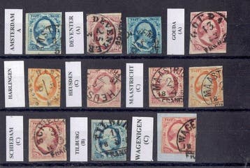 Nederland 1852/1852 - 11 halfrondstempels op eerste emissie, Postzegels en Munten, Gestempeld