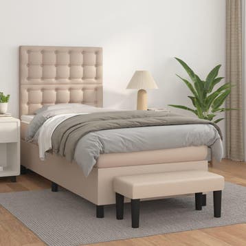 vidaXL Boxspring met matras kunstleer cappuccinokleurig, Overige materialen, 90 cm, Eenpersoons, Bruin