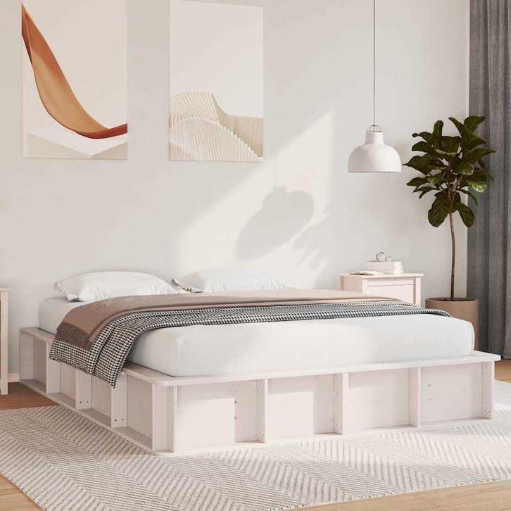 vidaXL Bedframe Wit 160 x 200 cm Massief grenenhout, Huis en Inrichting, Slaapkamer | Bedden, Wit, Nieuw, Hout, Verzenden