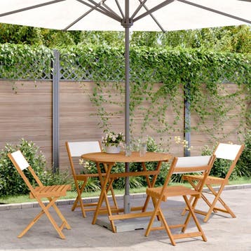 vidaXL 5-delige Tuinset massief hout en stof crèmewit, Verzenden, Nieuw, Hardhout, Tuinset