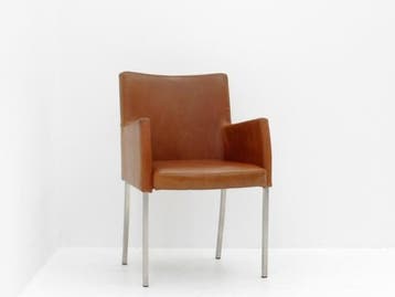 Fauteuil -  kunstleer bruin - 4 poots RVS, Werkplek, Ophalen of Verzenden, Gebruikt, Overige typen