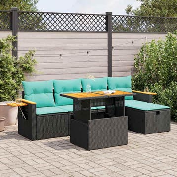 vidaXL 6-delige Loungeset met kussens poly rattan acacia, Verzenden, Nieuw, Loungeset