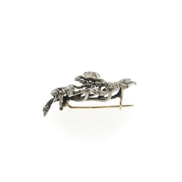 Zilveren Art-Nouveau broche gezet met roos geslepen diama..., Gebruikt, Ophalen of Verzenden, Met edelsteen, Zilver