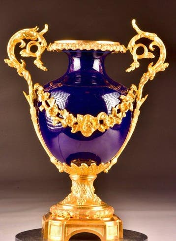 Monumental Napoleon III Cobalt Blue Porcelain Vase with