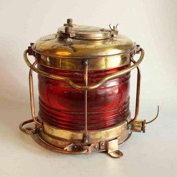 Wandlamp - Messing, Glas - Industrieel kooi-lamp, Antiek en Kunst