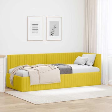 vidaXL Hoekbedframe Geel 80 x 200 cm Fluweel, Verzenden, Nieuw, Eenpersoons, Stof