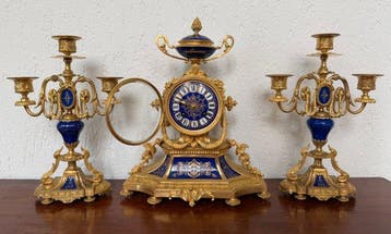 Klok (3) Napoleon III Brons, Porselein - 1850-1900 - Klok &