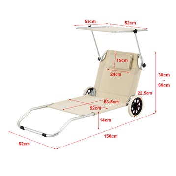 Ligbed Lazkano met luifel en wielen 150x62x14 cm beige, Tuin en Terras, Tuinsets en Loungesets, Verzenden, Nieuw