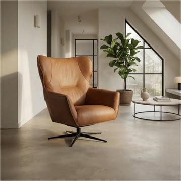 Leren draaifauteuil Leaf, Eigentijds, Klassiek, Modern, Romantisch, Vintage, Nieuw, Ophalen of Verzenden, 75 tot 100 cm