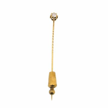 Gouden reversspeld met diamant; ca. 0,10 ct., Sieraden, Tassen en Uiterlijk, Broches, Gebruikt, Ophalen of Verzenden, Met edelsteen