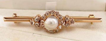 Broche - 18 karaat Geel goud Parel - Diamant