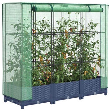 vidaXL Verhoogde plantenbak met kashoes rotanlook 120x40x123, Verzenden, Nieuw, Kunststof