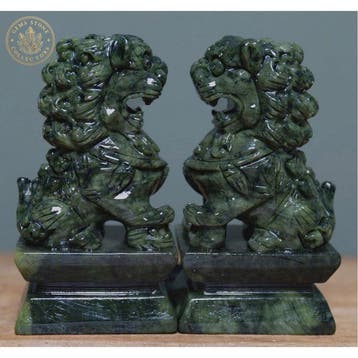 Xian Jade Fu Dog (Foo Dog) Guardian set - Hoogte: 15.4 cm -