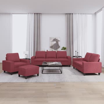 vidaXL 4-delige Loungeset stof wijnrood, Huis en Inrichting, Banken | Bankstellen, Verzenden, Nieuw, Vierpersoons of meer, Stof