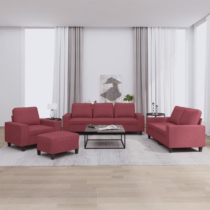 vidaXL 4-delige Loungeset stof wijnrood, Huis en Inrichting, Banken | Bankstellen, Nieuw, Stof, Vierpersoons of meer, Verzenden