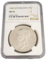 Koning Willem II 2 1/2 gulden 1848 MS61 NGC gecertificeerd, Verzenden, Koning Willem II, Losse munt, Zilver