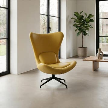 Leren draaifauteuil Soul - Toledo Giallo (geel) - Stervoet, Bohemian, Modern, Scandinavisch, Nieuw, Ophalen of Verzenden, 75 tot 100 cm