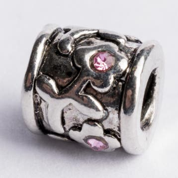 1 x Be Charmed kraal – zilverkleur met roze strass steent., Ophalen of Verzenden, Nieuw, Kraal