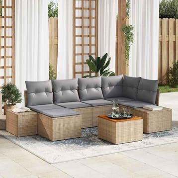 vidaXL Tuin Sofa Set 7 st beige en lichtgrijs, Tuin en Terras, Verzenden, Nieuw, Rotan, 7 zitplaatsen